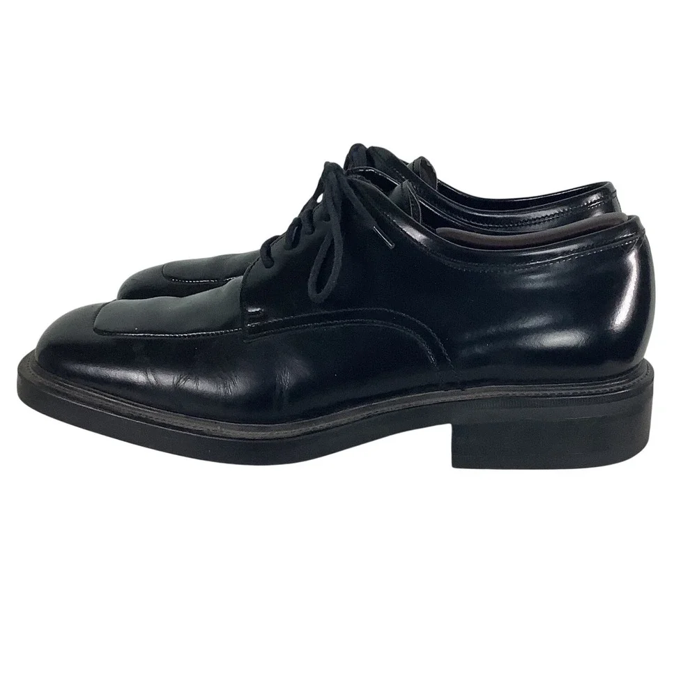 Kenneth Cole New York Mens 10.5M Black Leather Square Toe Derby Shoes Italy 8257